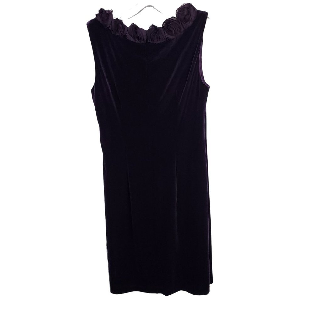 Connected Apparel Size 10 Dress Stretch Velvet Semi Fitted Rosette Trim Purple - Picture 3 of 9